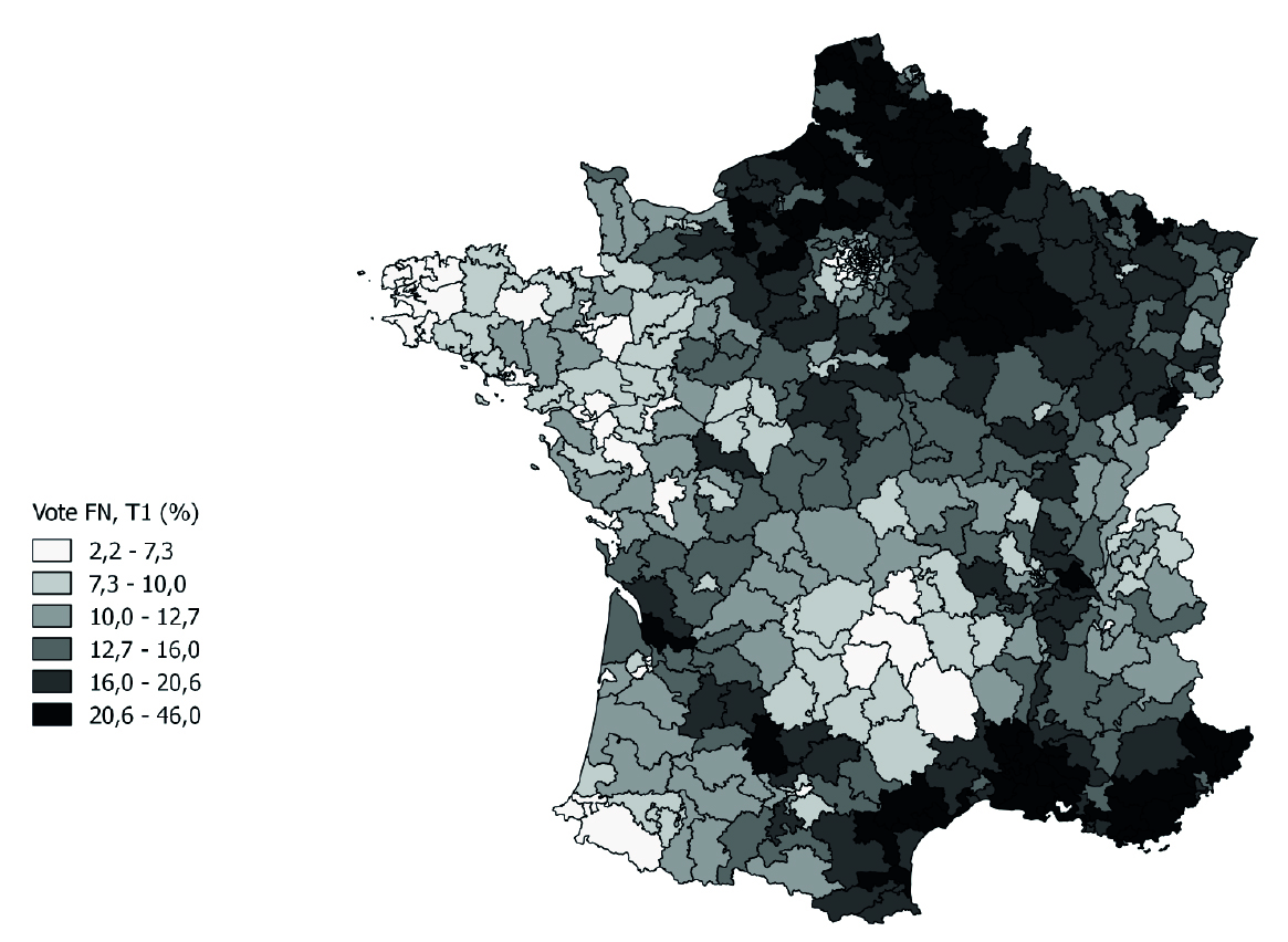 Vote en faveur des candidats FN au premier tour des élections législatives de juin 2017