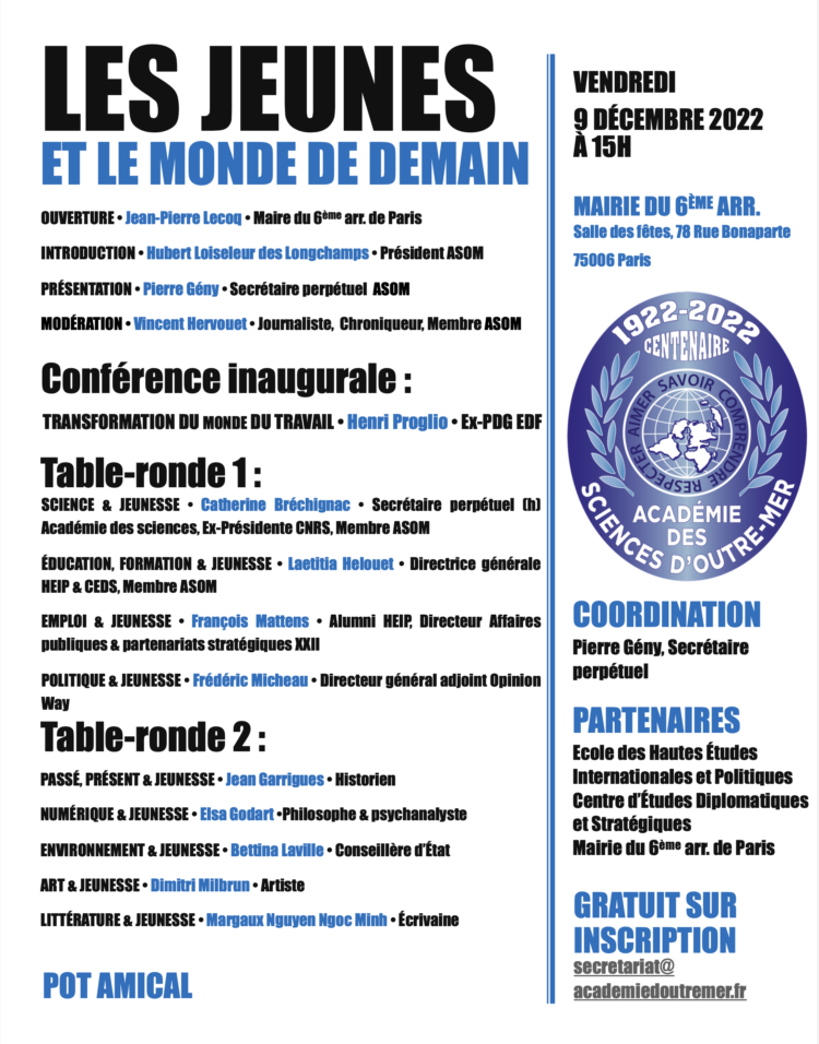 Académie des sciences d&rsquo;outre-mer – « Les jeunes et le monde de demain »